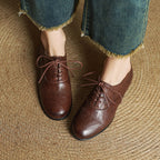 Women's Oxford Shoes Genuine Leather Lace-Up Comfort Insole - Brown