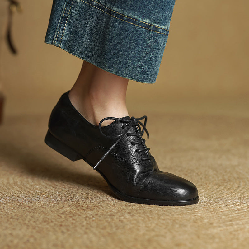 Women's Oxford Shoes Genuine Leather Lace-Up Comfort Insole