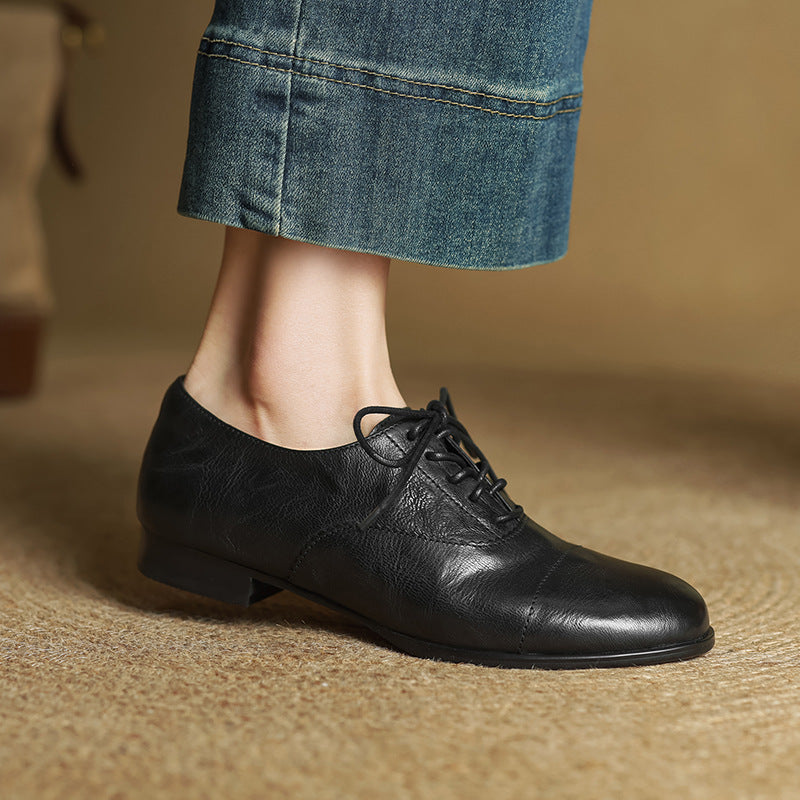 Women's Oxford Shoes Genuine Leather Lace-Up Comfort Insole