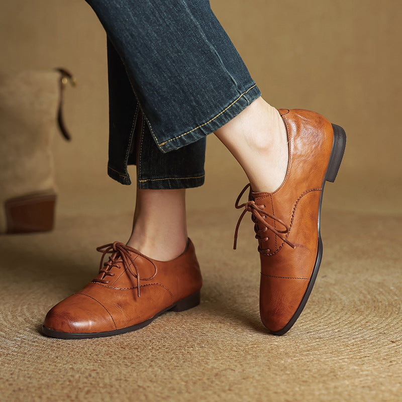 Women's Oxford Shoes Genuine Leather Lace-Up Comfort Insole