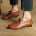 Women's Oxford Shoes Genuine Leather Lace-Up Comfort Insole - Caramel