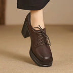 Women's Leather Oxford Shoes with Block Heel