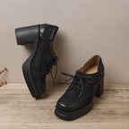 Women's Leather Oxford Shoes with Block Heel