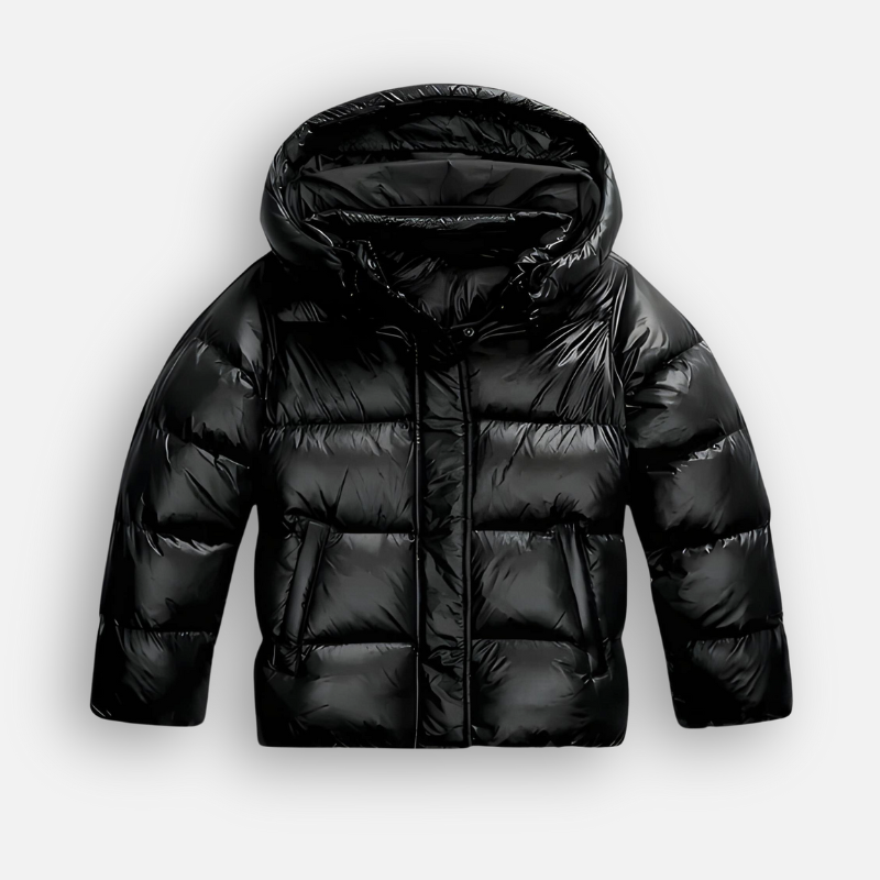 Women's quilted padded jacket with slim fit and glossy finish - Black