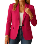 Women's stretch blazer with notched lapel and single-button closure - Pink