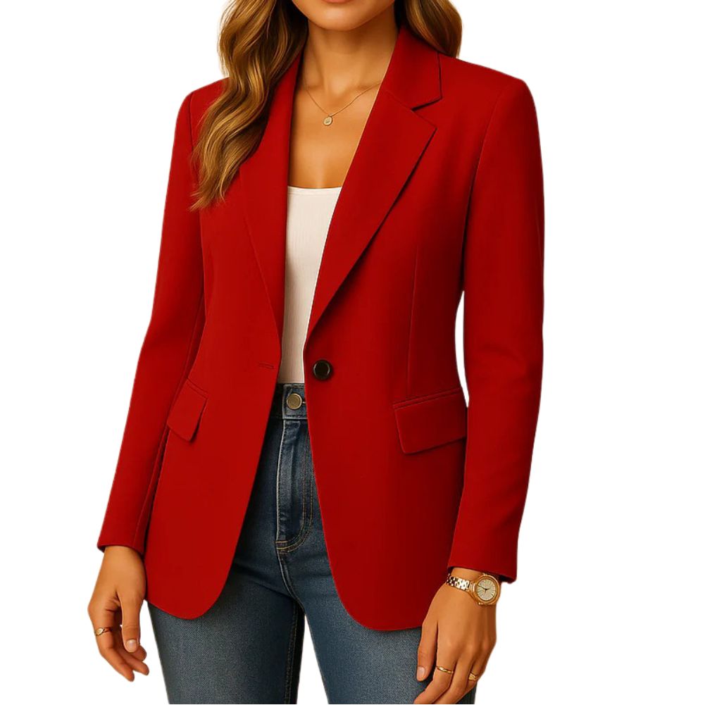 Women's stretch blazer with notched lapel and single-button closure - Red