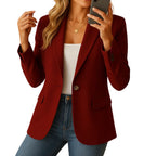 Women's stretch blazer with notched lapel and single-button closure - Burgundy