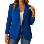 Women's stretch blazer with notched lapel and single-button closure - Blue