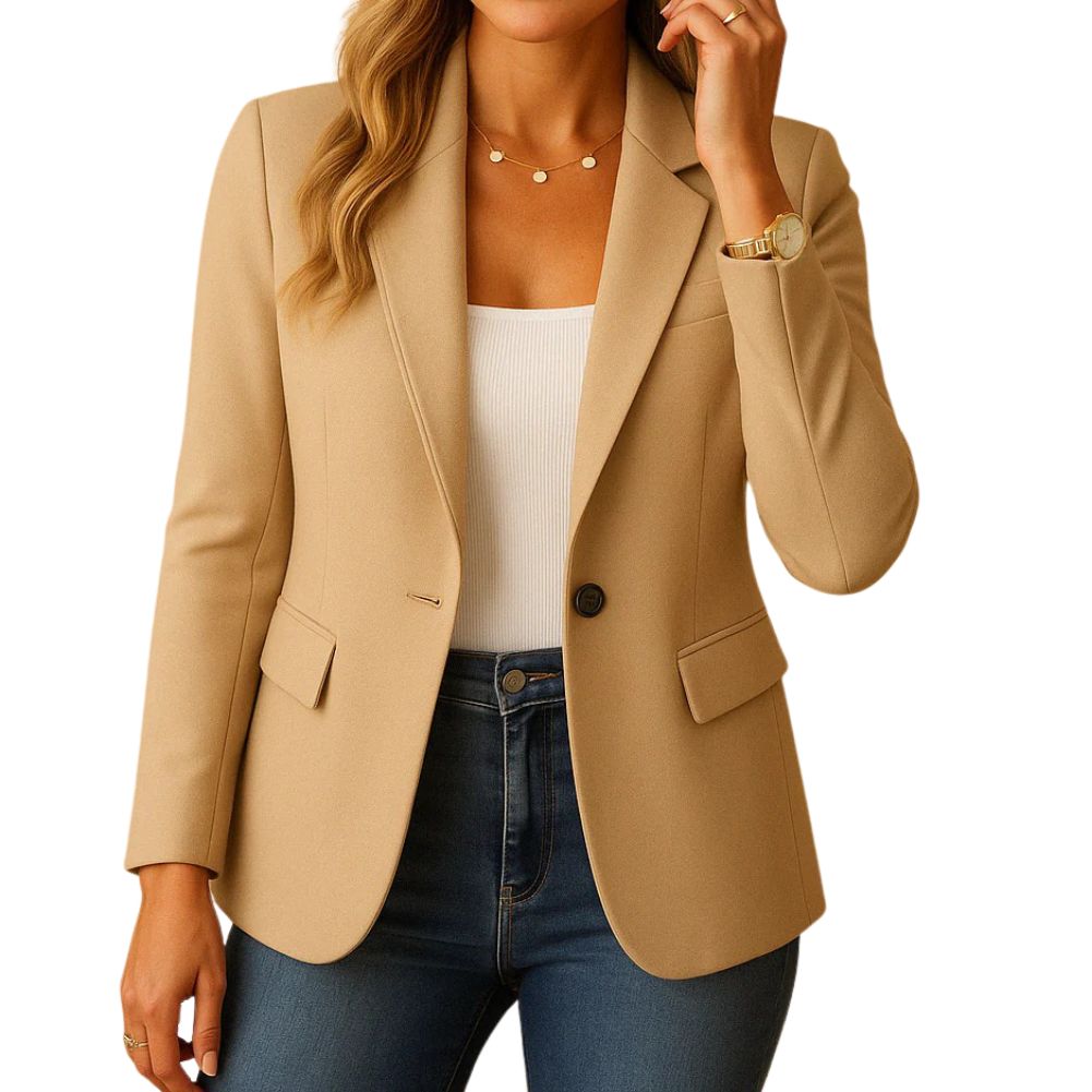 Women's stretch blazer with notched lapel and single-button closure - Beige