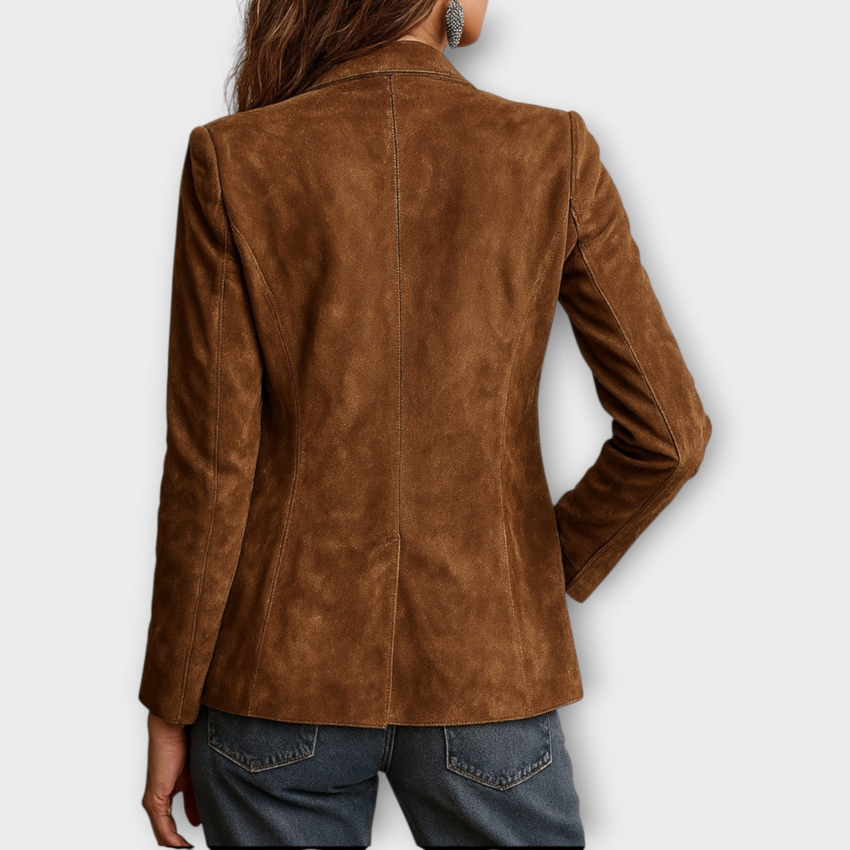 Women's Suede Blazer Fitted Vintage Office Button-Front