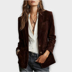 Women's Suede Blazer Fitted Vintage Office Button-Front - Marron Foncé