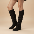 Women's Suede Knee-High Boots - Black