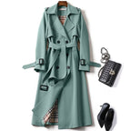 Women's Long Trench Coat Belted Waterproof - Green