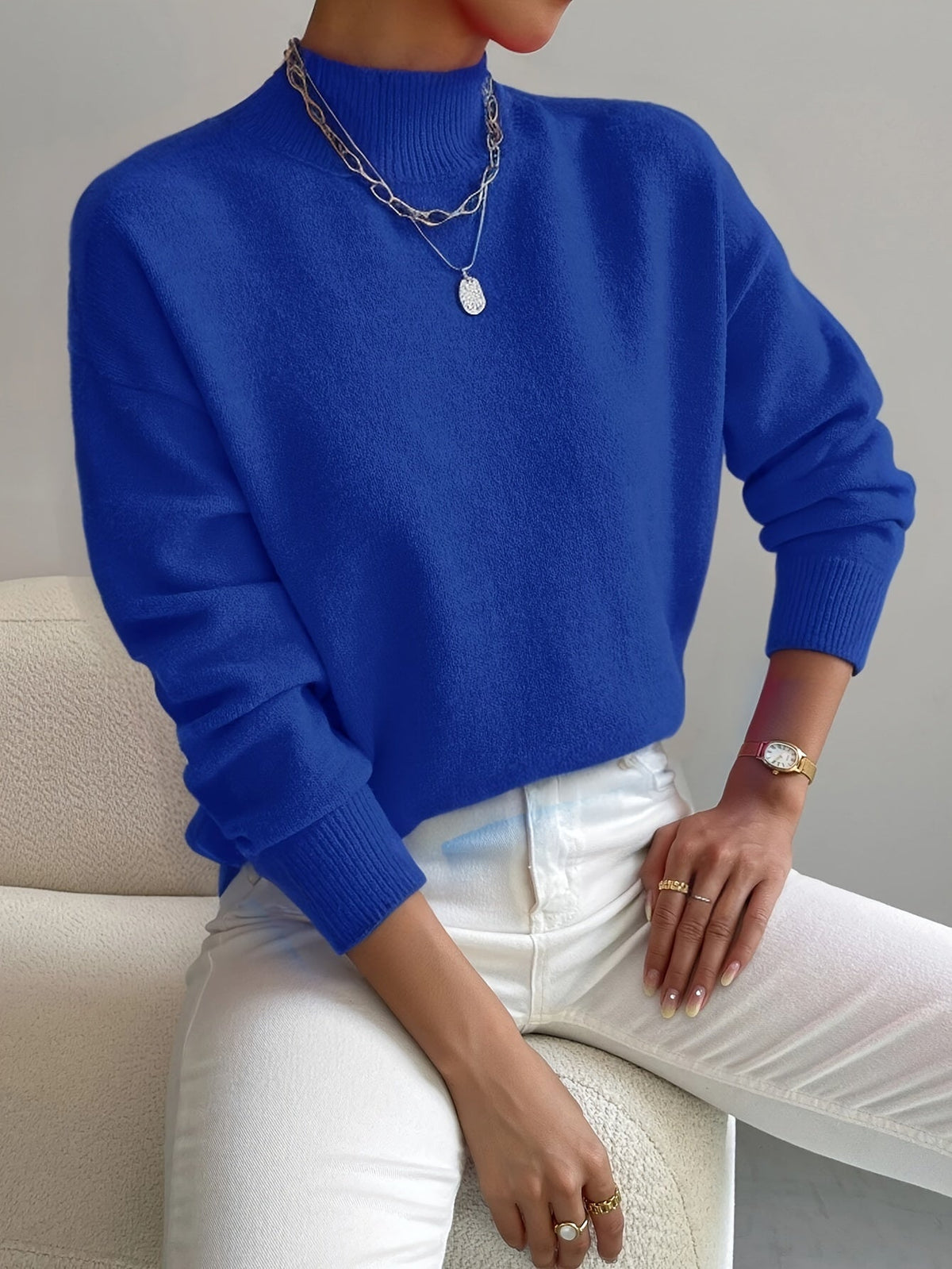 Women's Turtleneck Jumper Soft Knit Winter - Blue
