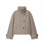 Women's Wool Coat High Collar Retro Fit - Beige