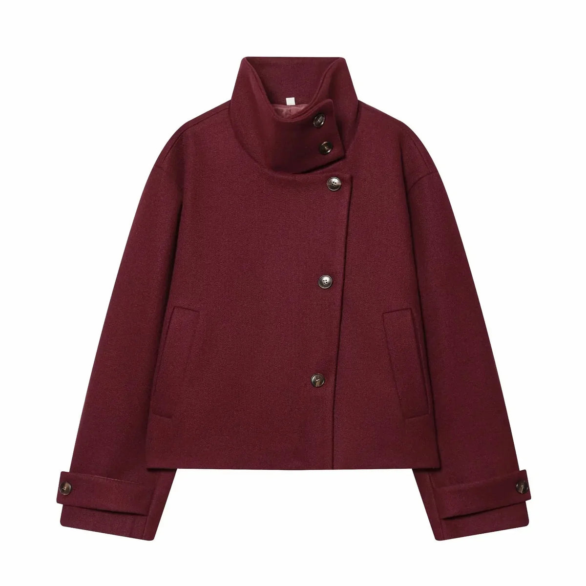 Women's Wool Coat High Collar Retro Fit - Red