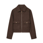 Women's Wool Coat High Collar Retro Fit - Brown
