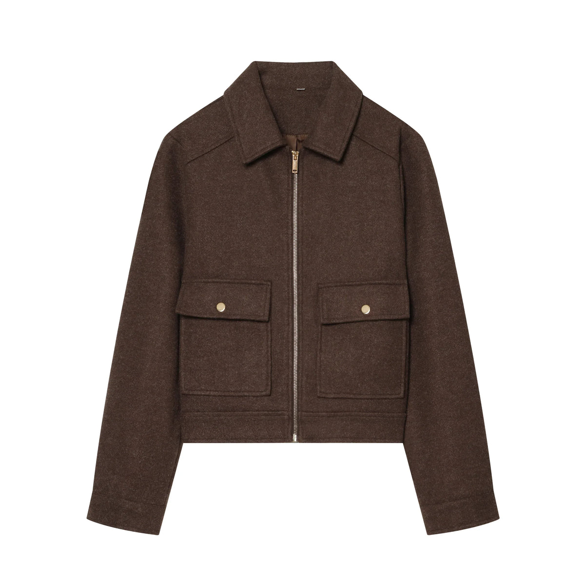 Women's Wool Coat High Collar Retro Fit - Brown
