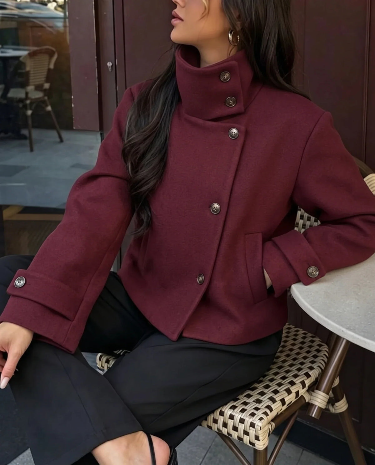 Women's Wool Coat High Collar Retro Fit