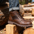 Work boots with reinforced panels and padded interior