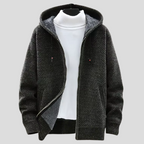 Zip Hoodie Textured Knit Fleece Lined - Green