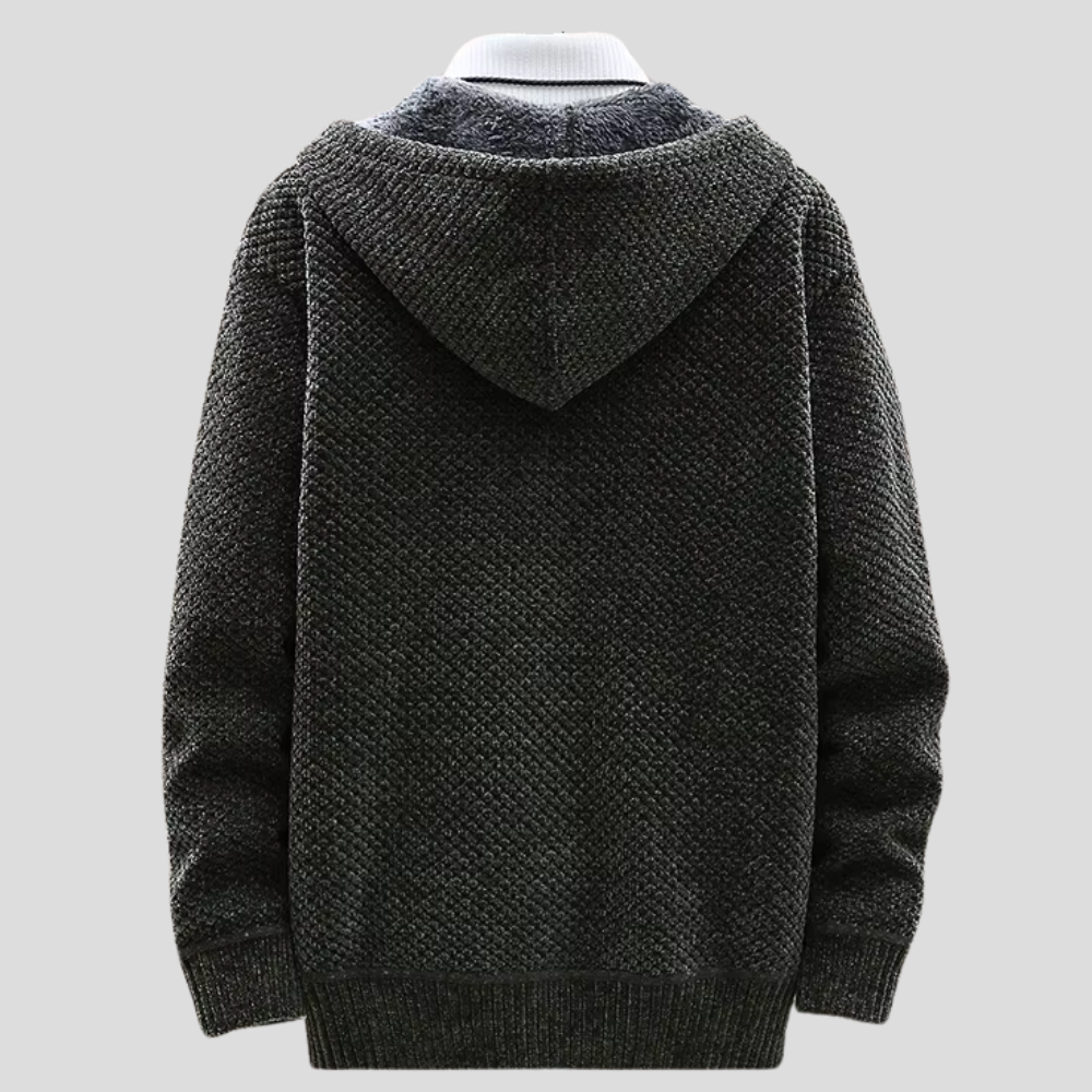 Zip Hoodie Textured Knit Fleece Lined