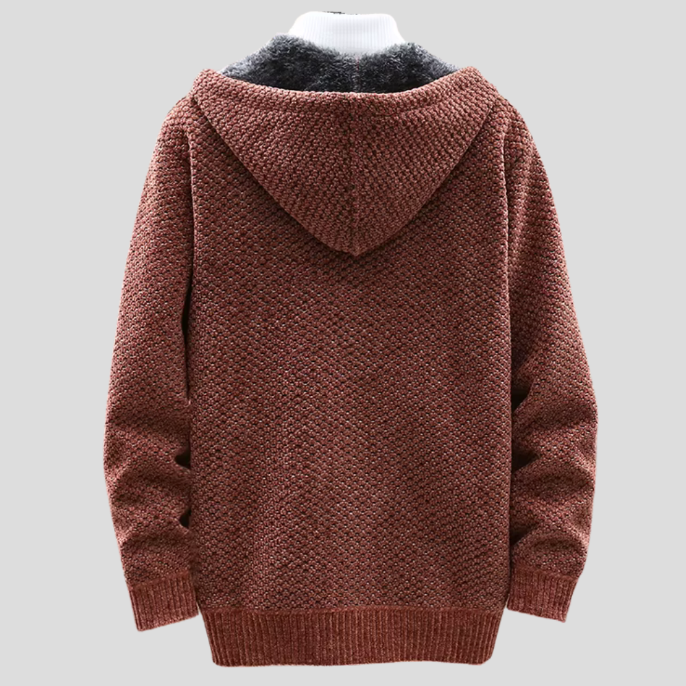 Zip Hoodie Textured Knit Fleece Lined