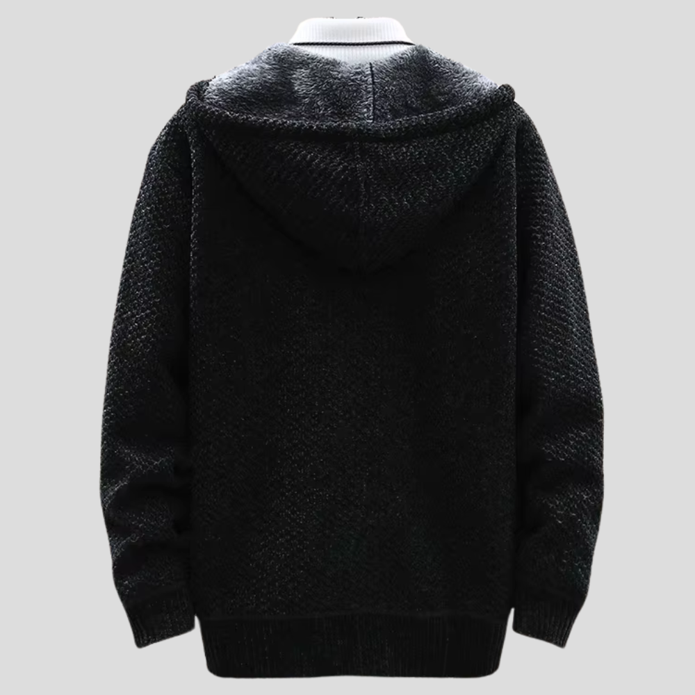 Zip Hoodie Textured Knit Fleece Lined